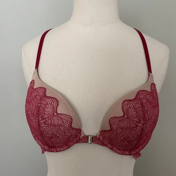 Victoria's Secret Very Sexy Push Up Bra Pink Lace Racerback Front Clasp Size 34C - Picture 3 of 11